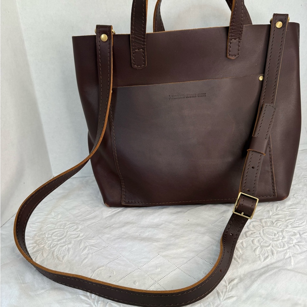 Portland Leather Goods classic leather tote with crossbody brown bag